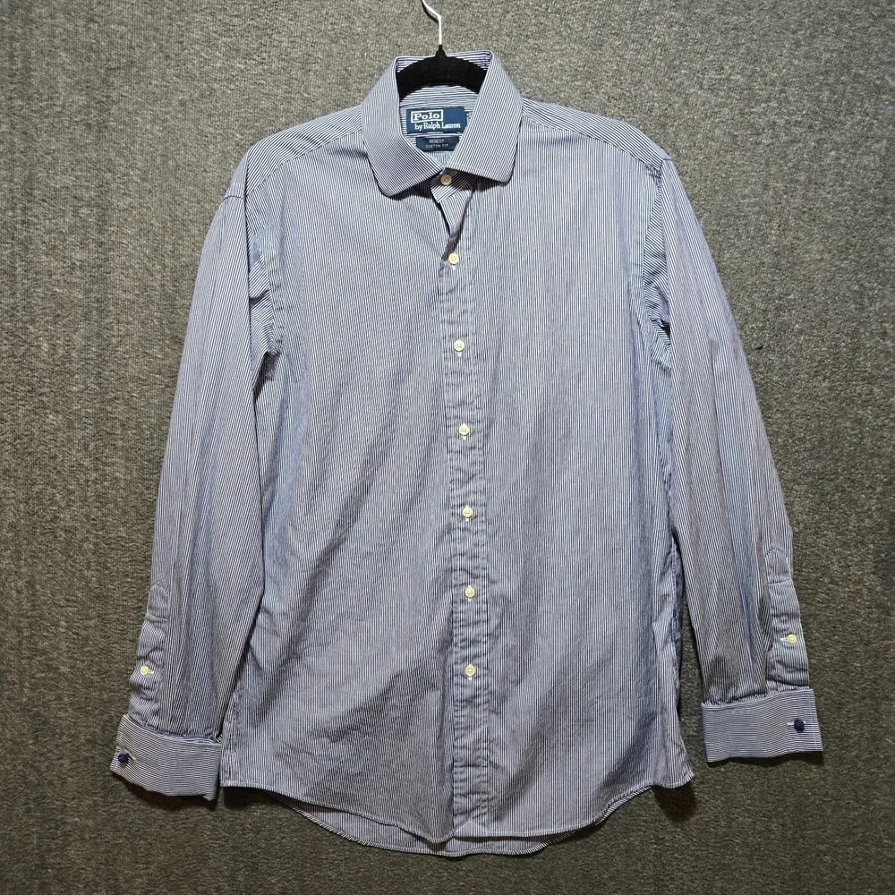 Polo Ralph Lauren Dress Shirt 15.5 32/33 Blue Striped Regent Custom Fit French